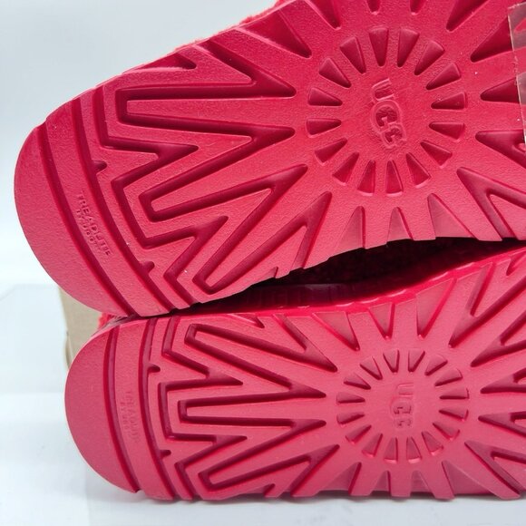 Ugg Fluffita Platform Sheepskin Slides Slippers Ribbon Red Womens US 8 - NEW - Picture 8 of 10